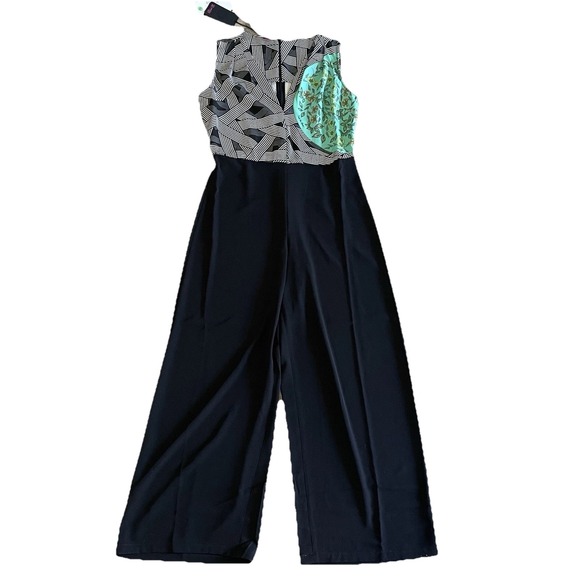 Save the Queen Black Jumpsuit XL Geometric Teal Lightweight One Piece NWT